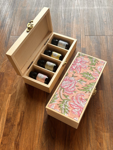 Wooden Box with Compartments - Pink Floral