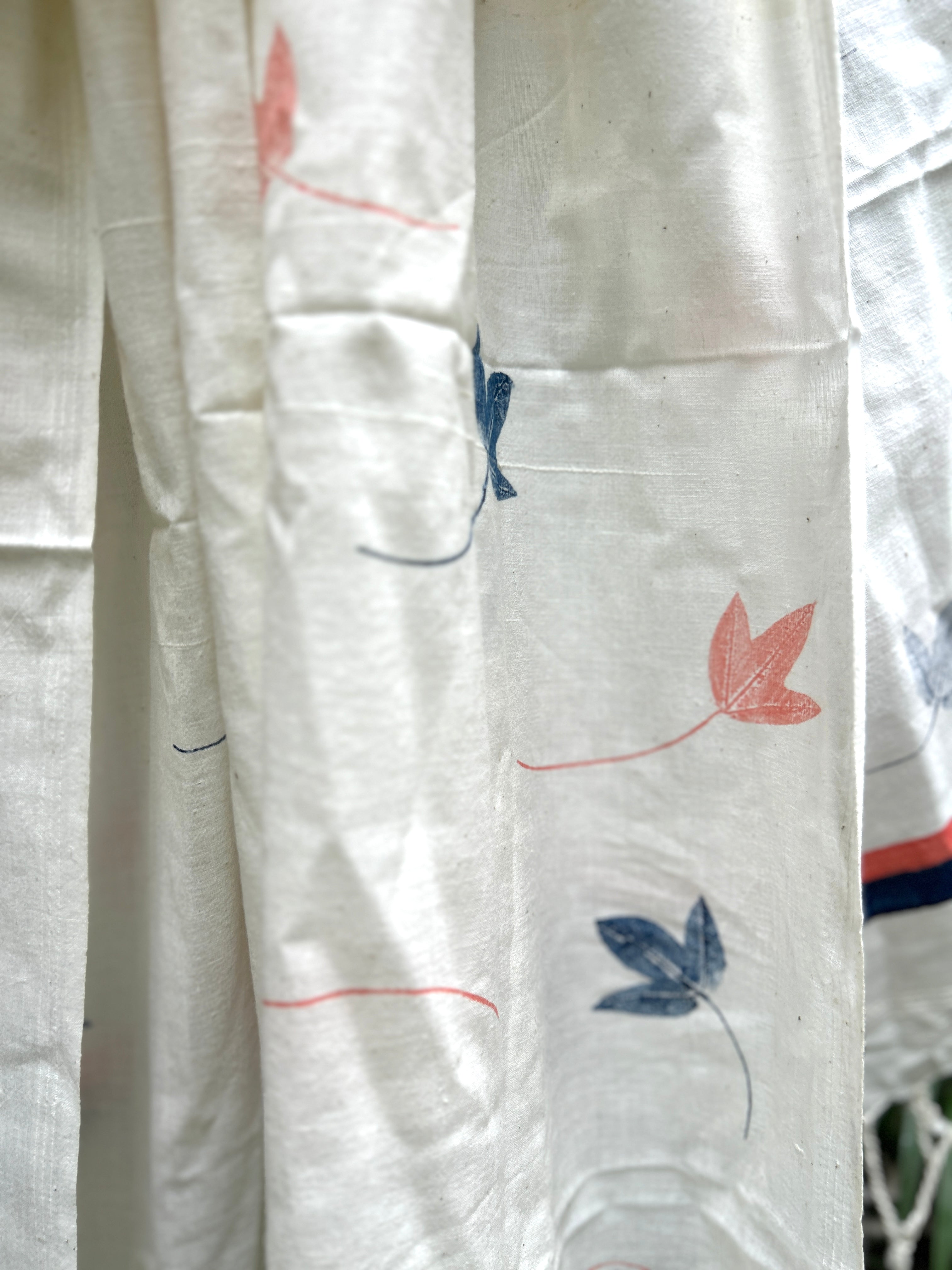 RUI - Organic Cotton Stole - Leaf Print - Peach & Blue