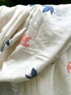 RUI - Organic Cotton Stole - Leaf Print - Peach & Blue