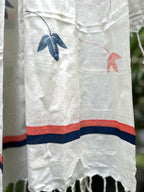 RUI - Organic Cotton Stole - Leaf Print - Peach & Blue
