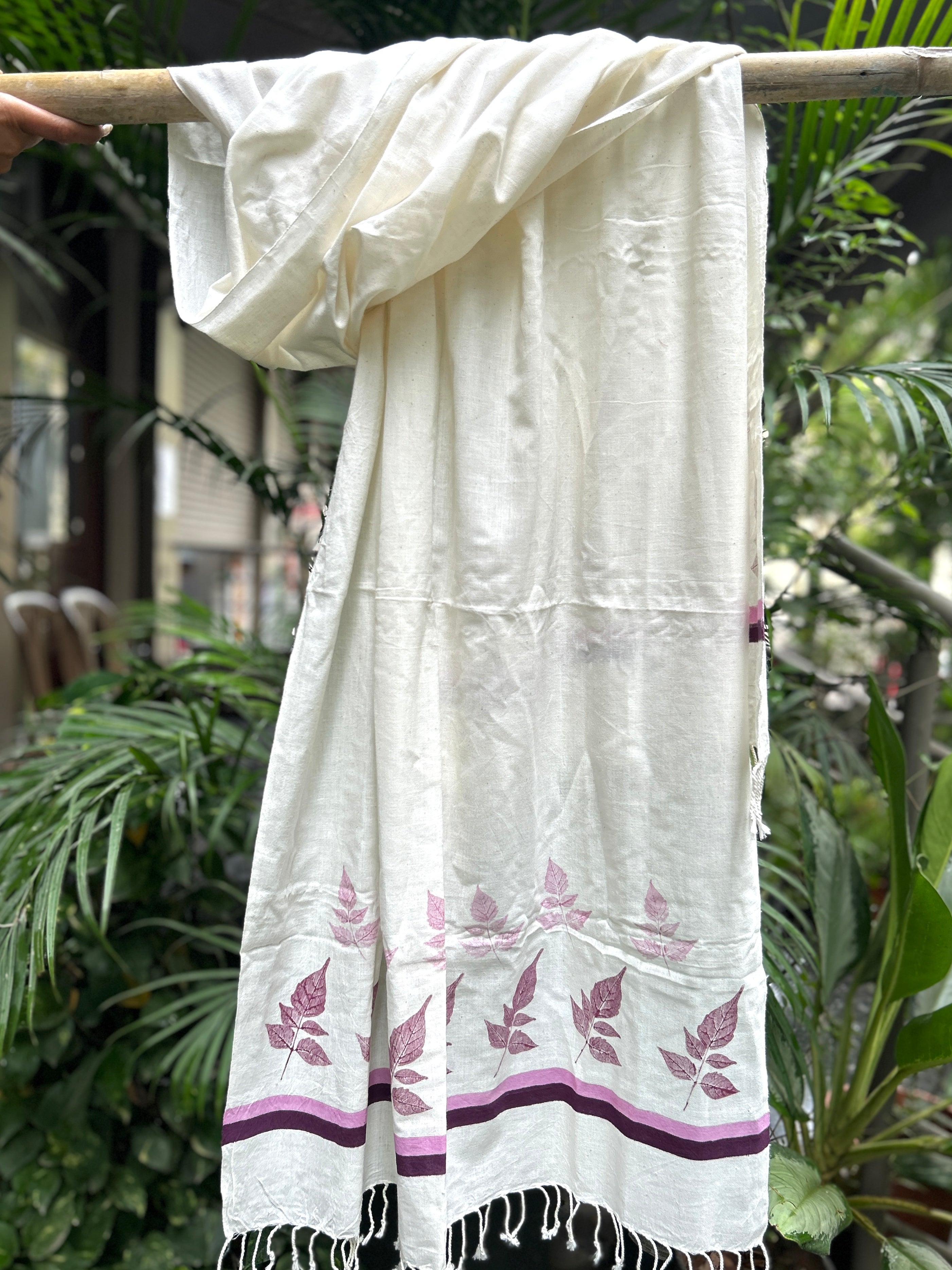 RUI - Organic Cotton Stole - Leaf Print - Purple
