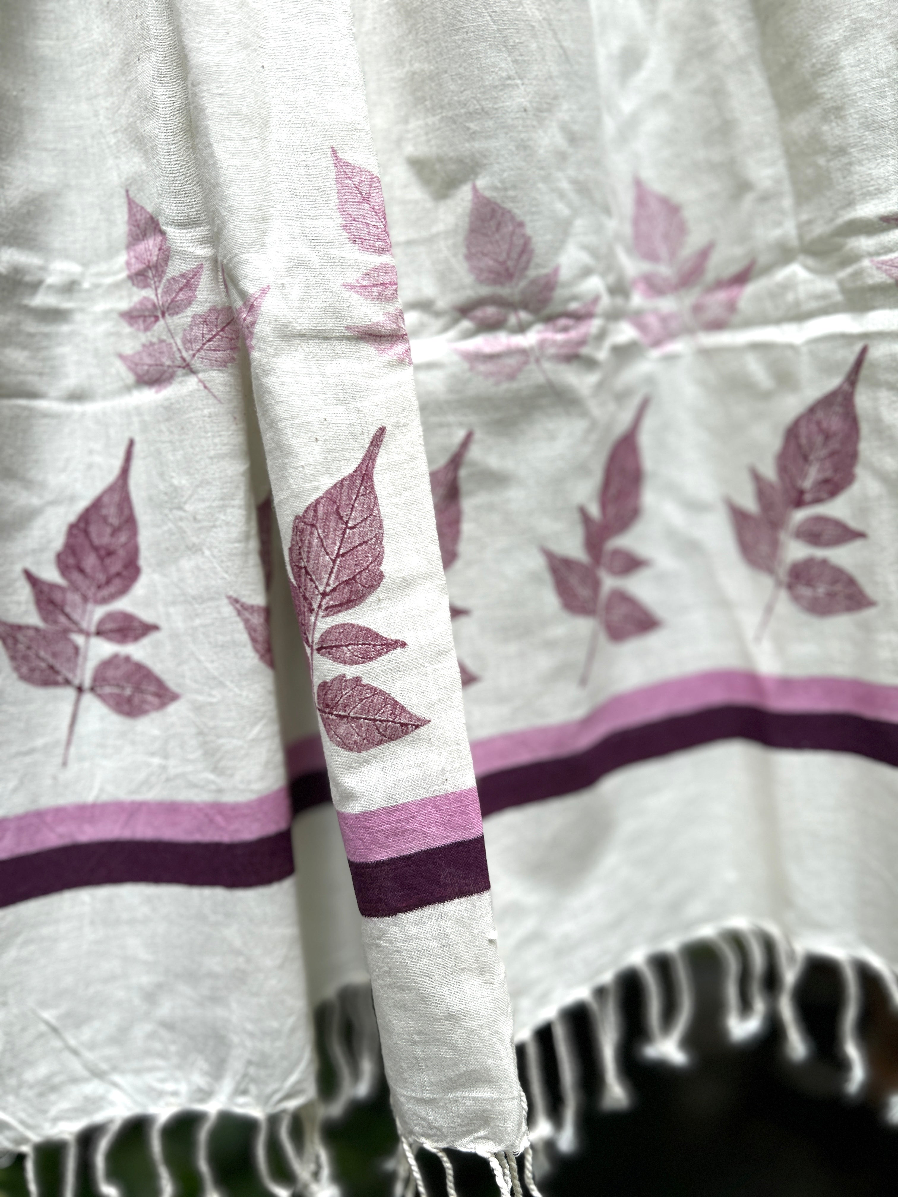 RUI - Organic Cotton Stole - Leaf Print - Purple