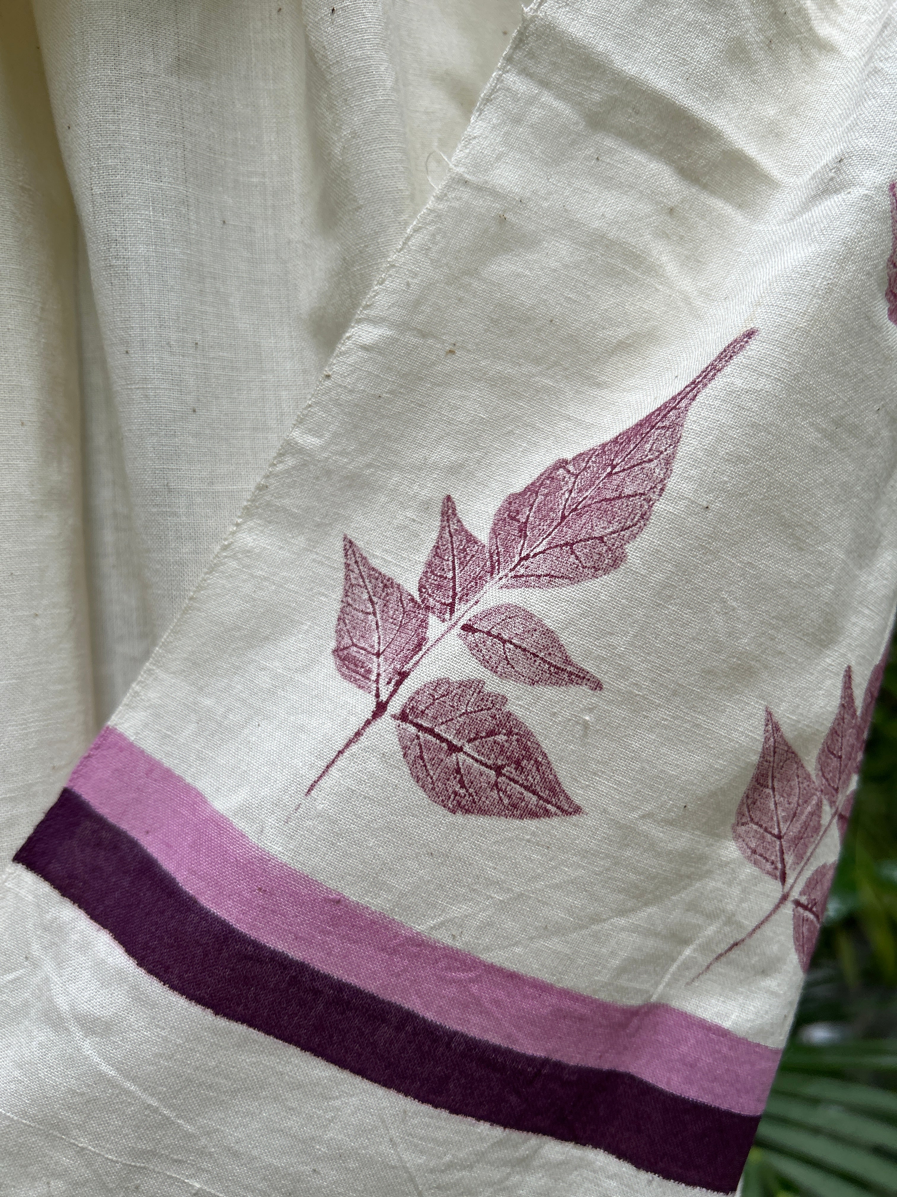 RUI - Organic Cotton Stole - Leaf Print - Purple