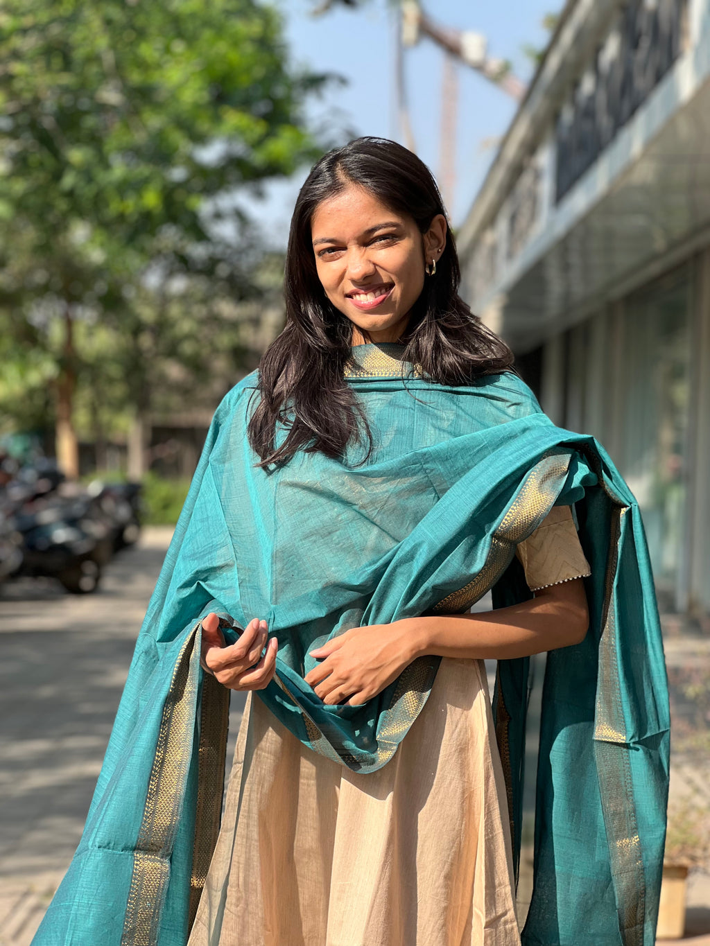 Mangalgiri Cotton Plain Dupatta with Nizam Border