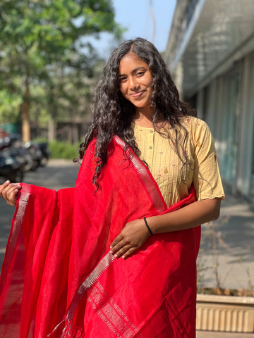 Mangalgiri Pattu Silk Dupatta  - Red