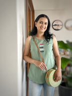 Fish Motif Cotton Top - Sage Green