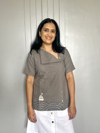 Sea-Inspired Pure Cotton Top - Grey