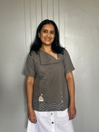 Sea-Inspired Pure Cotton Top - Grey