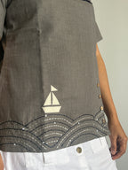 Sea-Inspired Pure Cotton Top - Grey