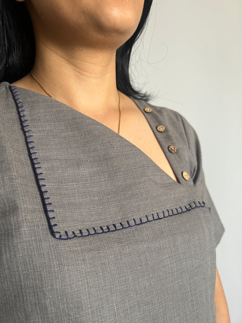 Sea-Inspired Pure Cotton Top - Grey