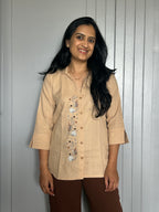 Embroidered Shirt Top - Peach