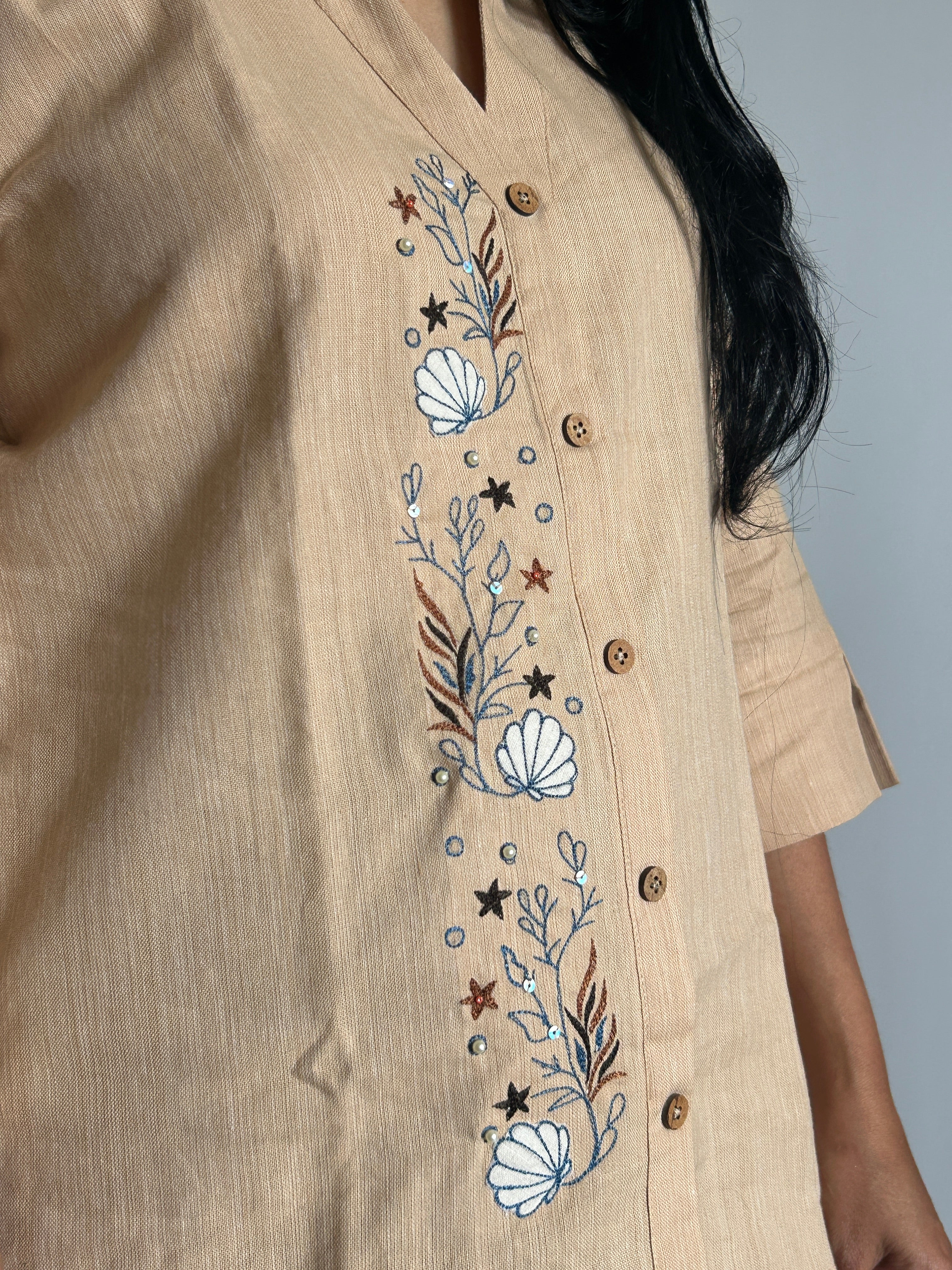 Embroidered Shirt Top - Peach
