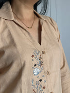 Embroidered Shirt Top - Peach