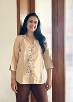 Embroidered Shirt Top - Peach