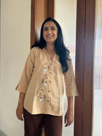 Embroidered Shirt Top - Peach
