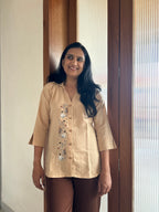 Embroidered Shirt Top - Peach