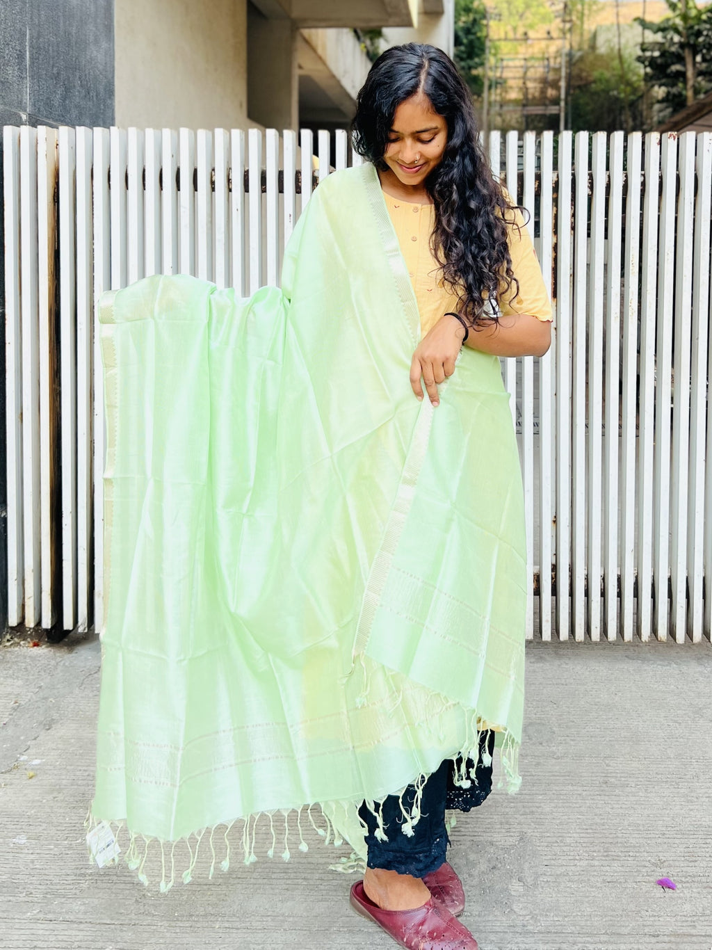 Mangalgiri Pattu Silk Dupatta  - Pista Green