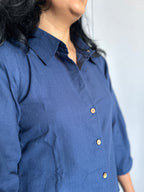 Sea-Inspired Embroidered Shirt Top - Navy Blue