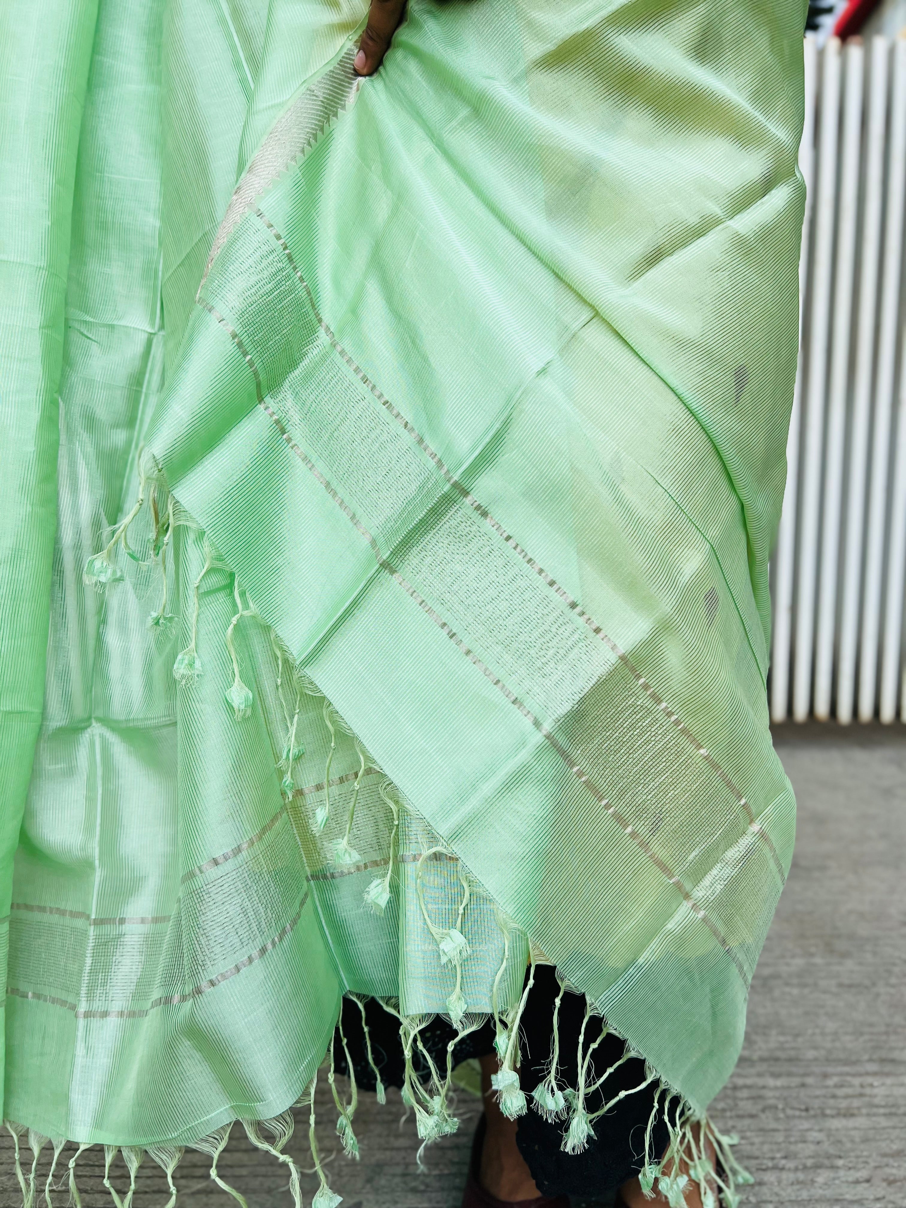 Mangalgiri Pattu Silk Dupatta  - Pista Green