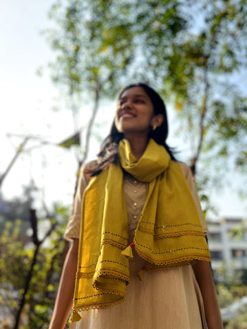 Cotton Plain Stole - Mustard Yellow