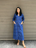 Woman's Casual Dress - Blue Ikat