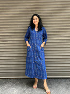 Woman's Casual Dress - Blue Ikat