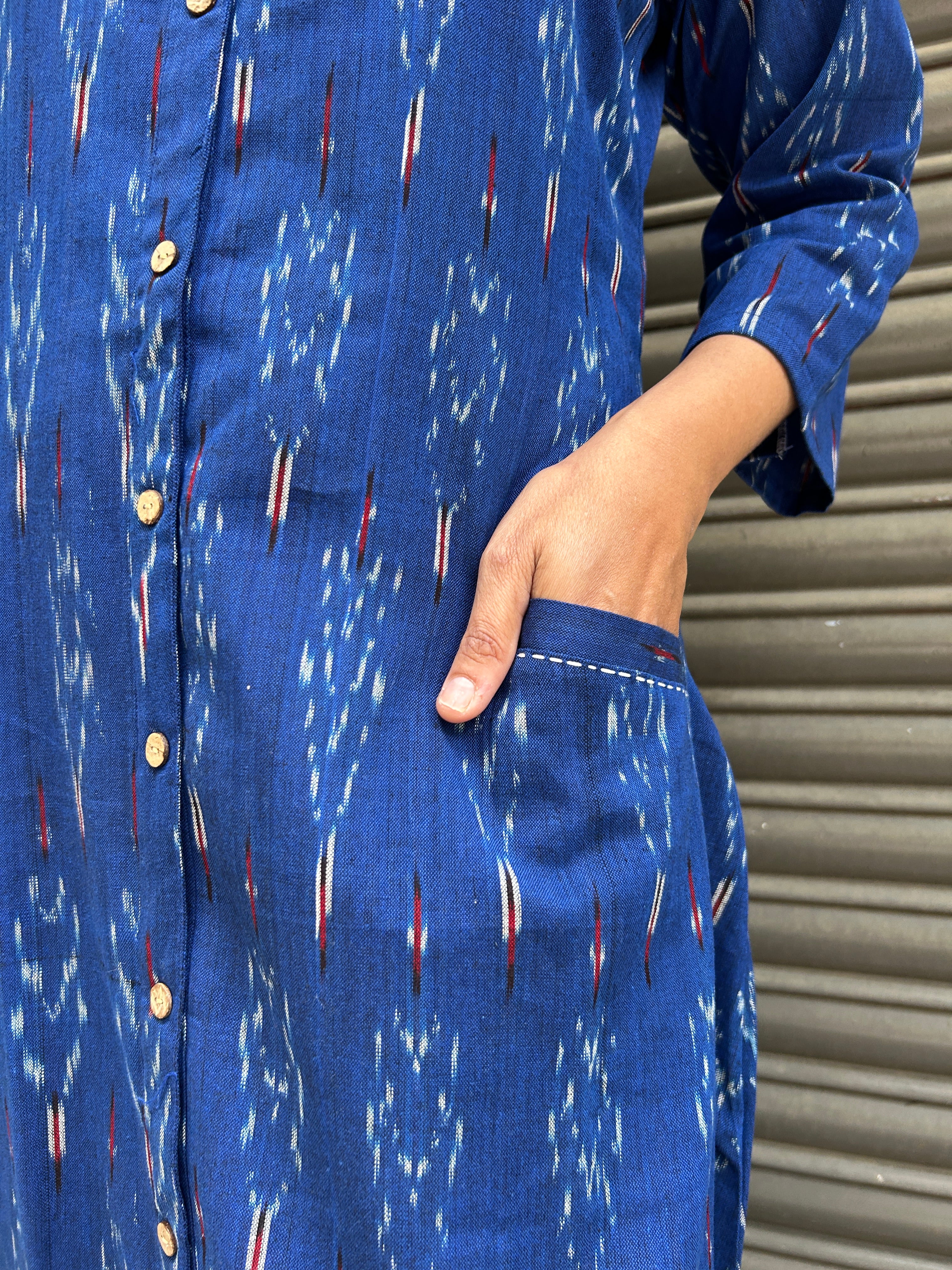 Woman's Casual Dress - Blue Ikat