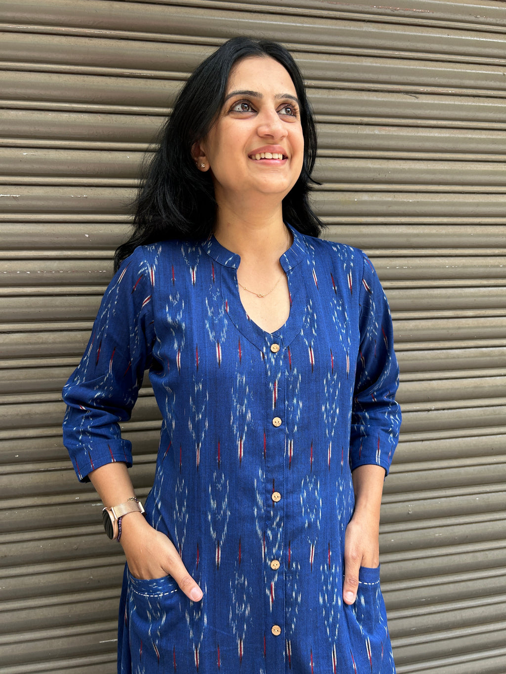 Woman's Casual Dress - Blue Ikat