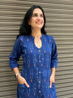 Woman's Casual Dress - Blue Ikat