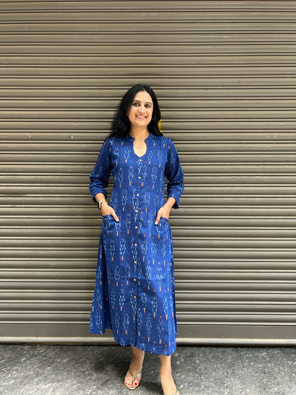 Woman's Casual Dress - Blue Ikat