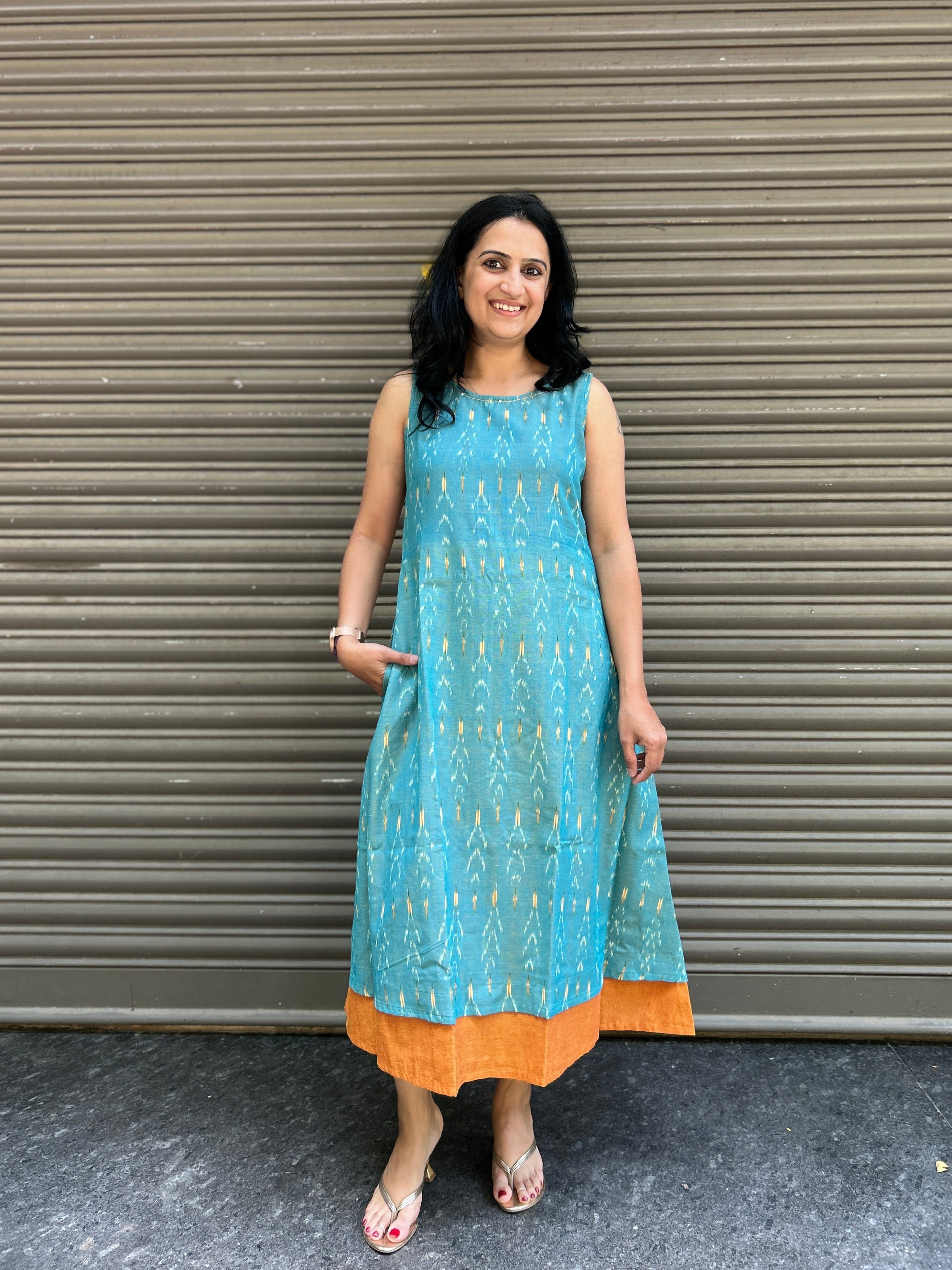 Woman's Casual Dress - Blue Ikat