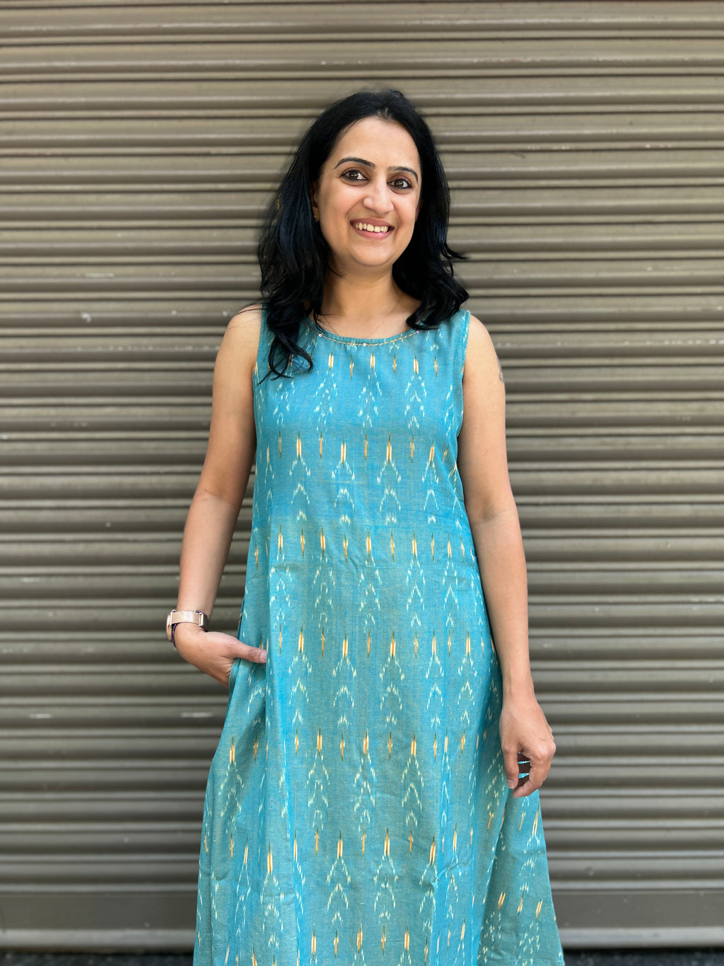 Woman's Casual Dress - Blue Ikat