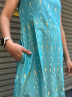 Woman's Casual Dress - Blue Ikat