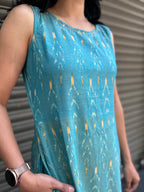 Woman's Casual Dress - Blue Ikat