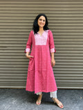 Cotton A-Line Kurti - Dark Pink
