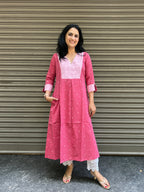 Cotton A-Line Kurti - Dark Pink