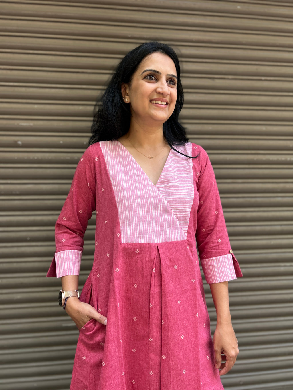 Cotton A-Line Kurti - Dark Pink