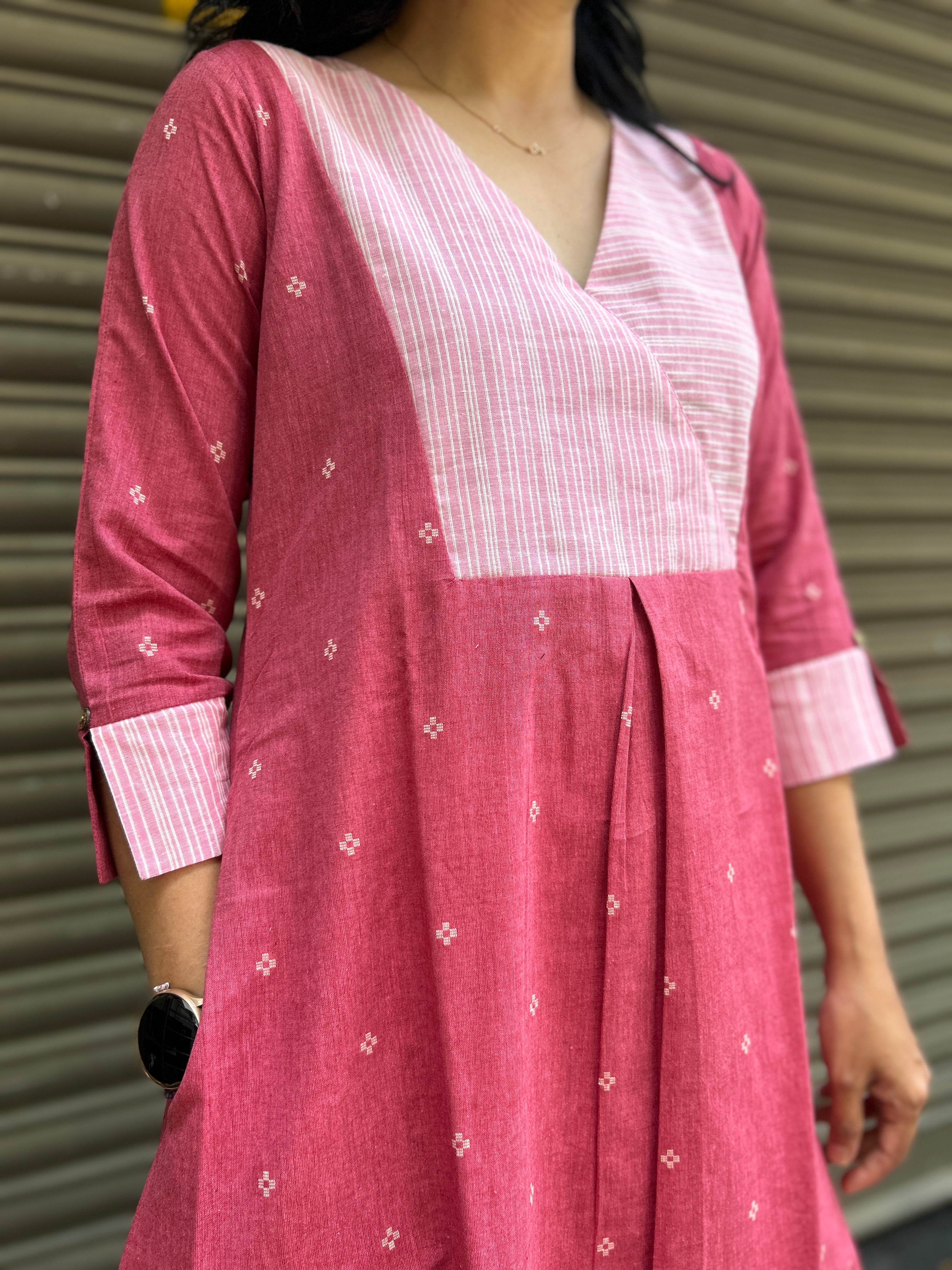 Cotton A-Line Kurti - Dark Pink