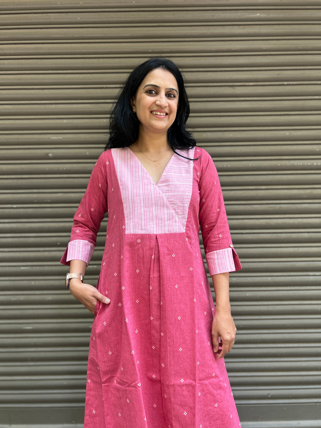 Cotton A-Line Kurti - Dark Pink