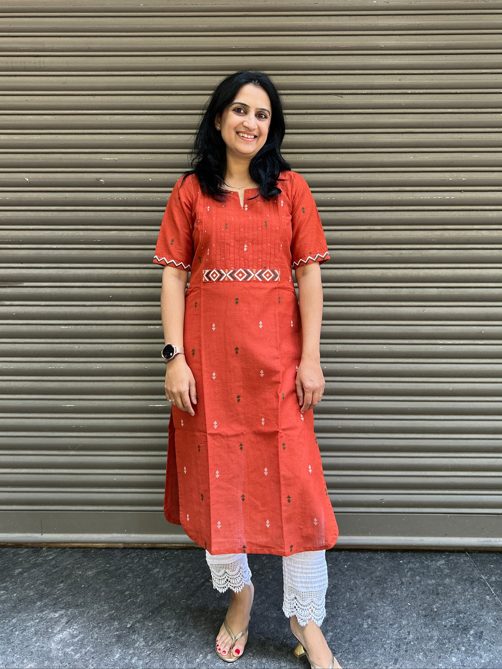 Cotton Kurti with Handwork - Rust