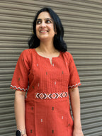 Cotton Kurti with Handwork - Rust