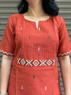 Cotton Kurti with Handwork - Rust