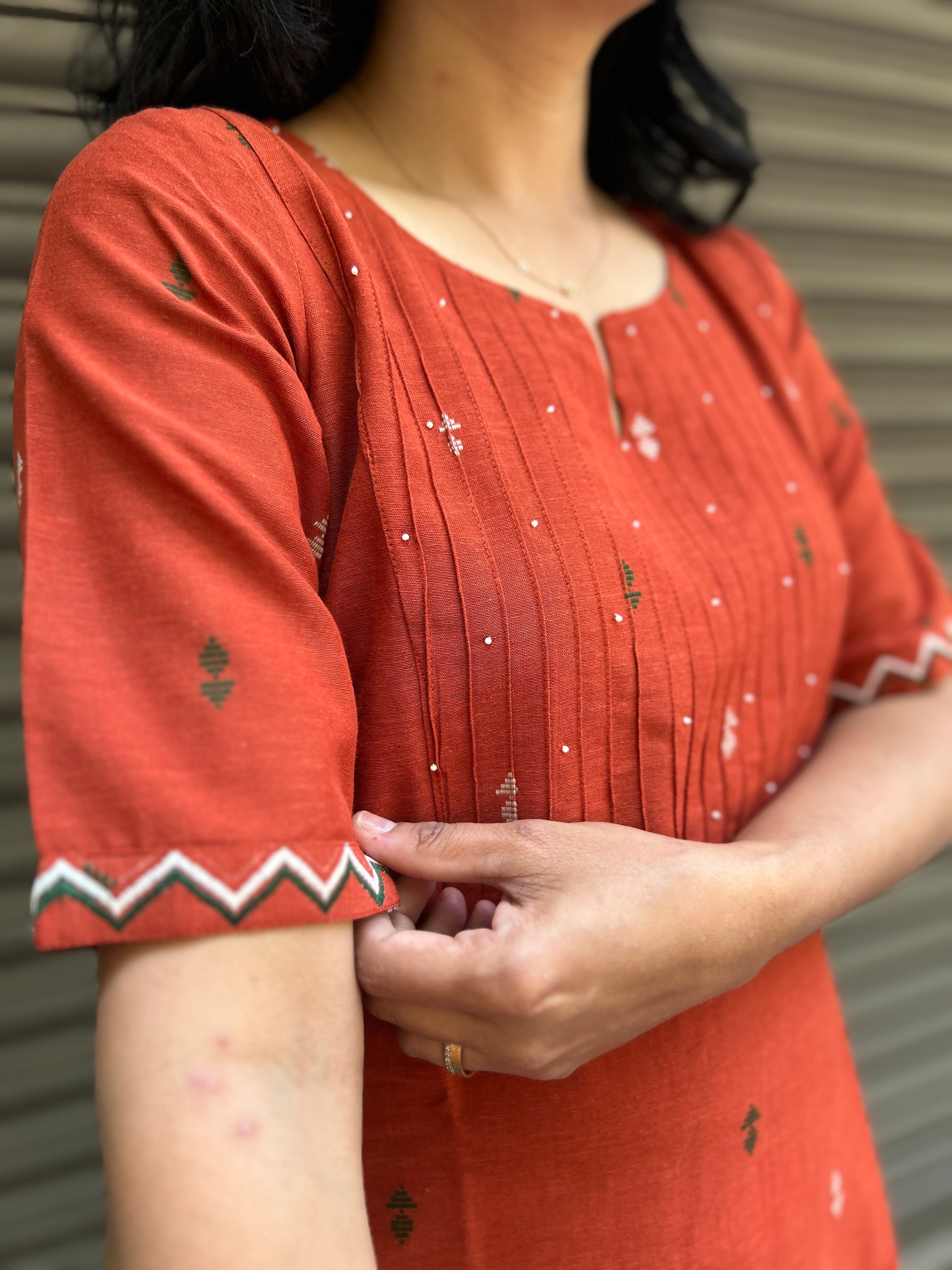 Cotton Kurti with Handwork - Rust