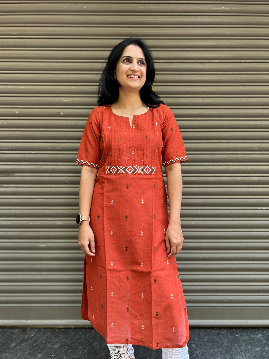 Cotton Kurti with Handwork - Rust
