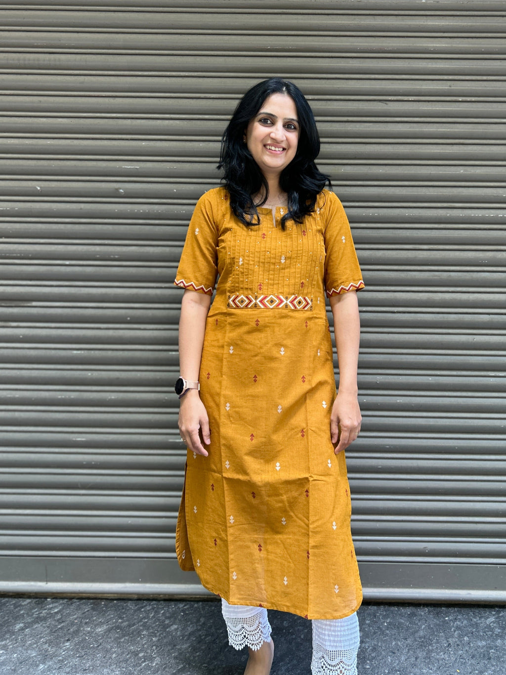 Cotton Kurti with Handwork - Mustard
