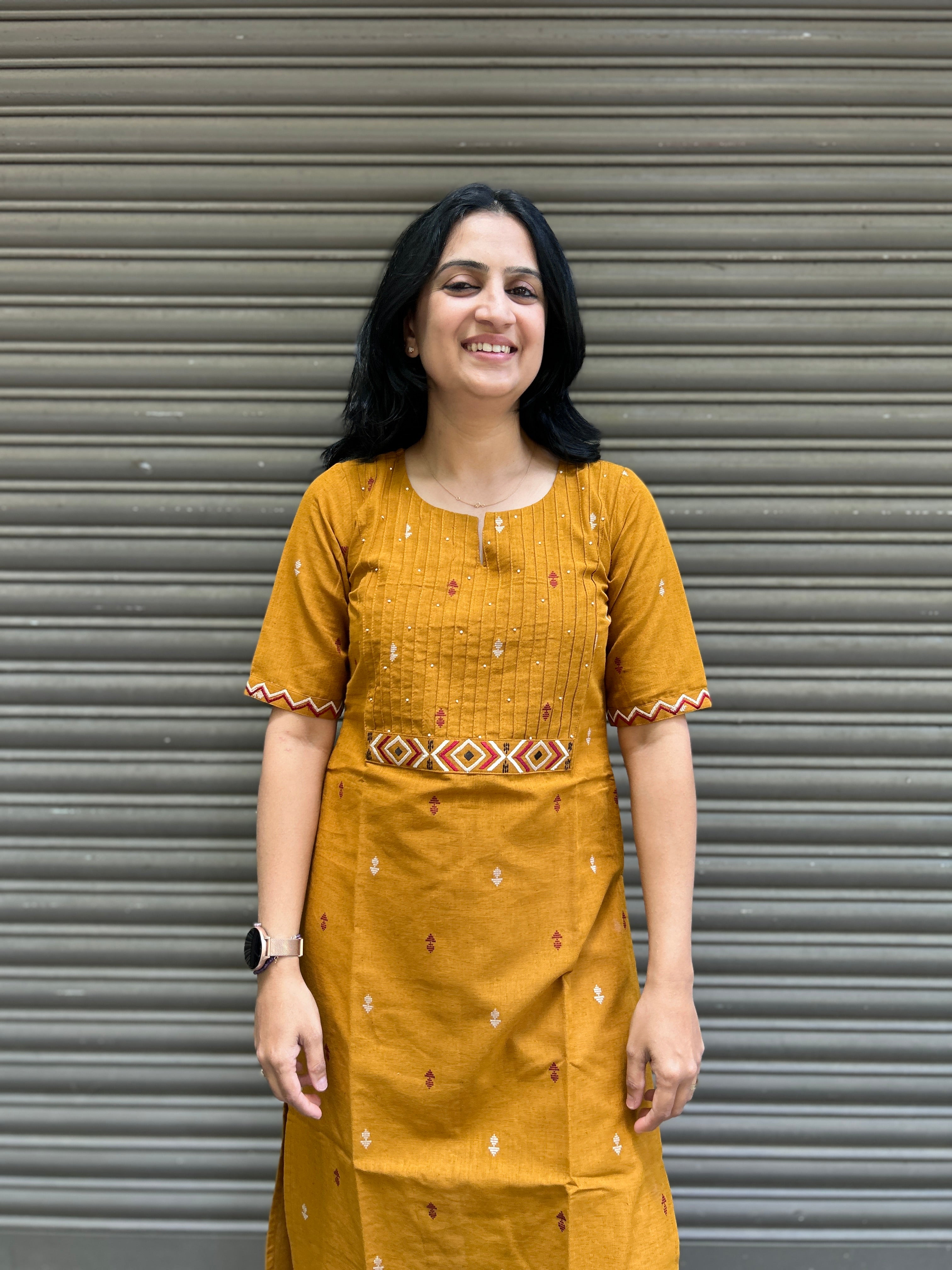 Cotton Kurti with Handwork - Mustard