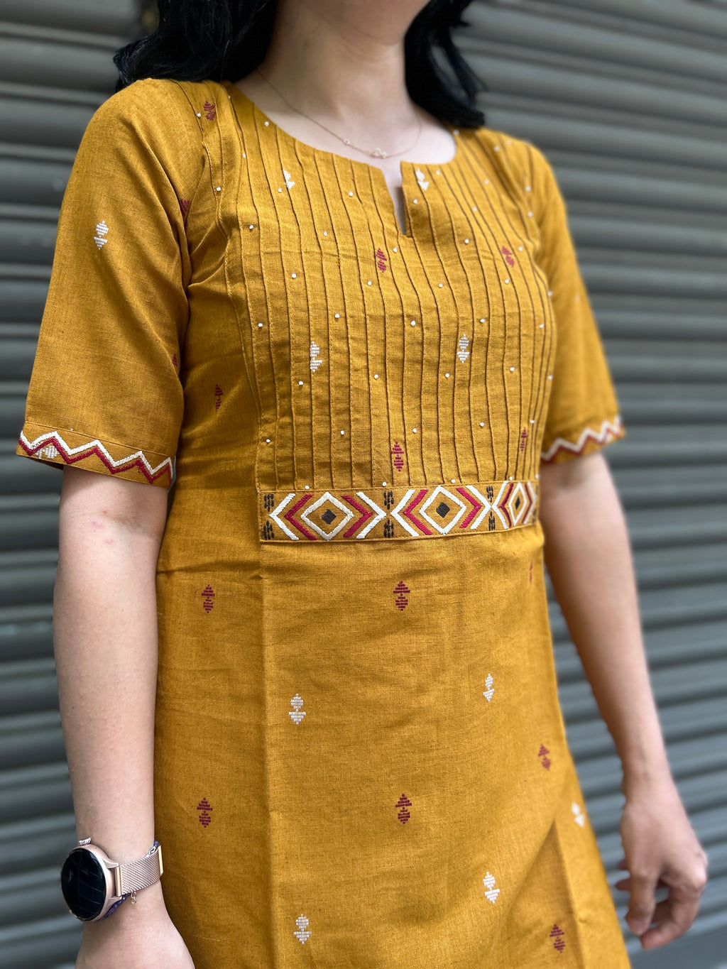 Cotton Kurti with Handwork - Mustard