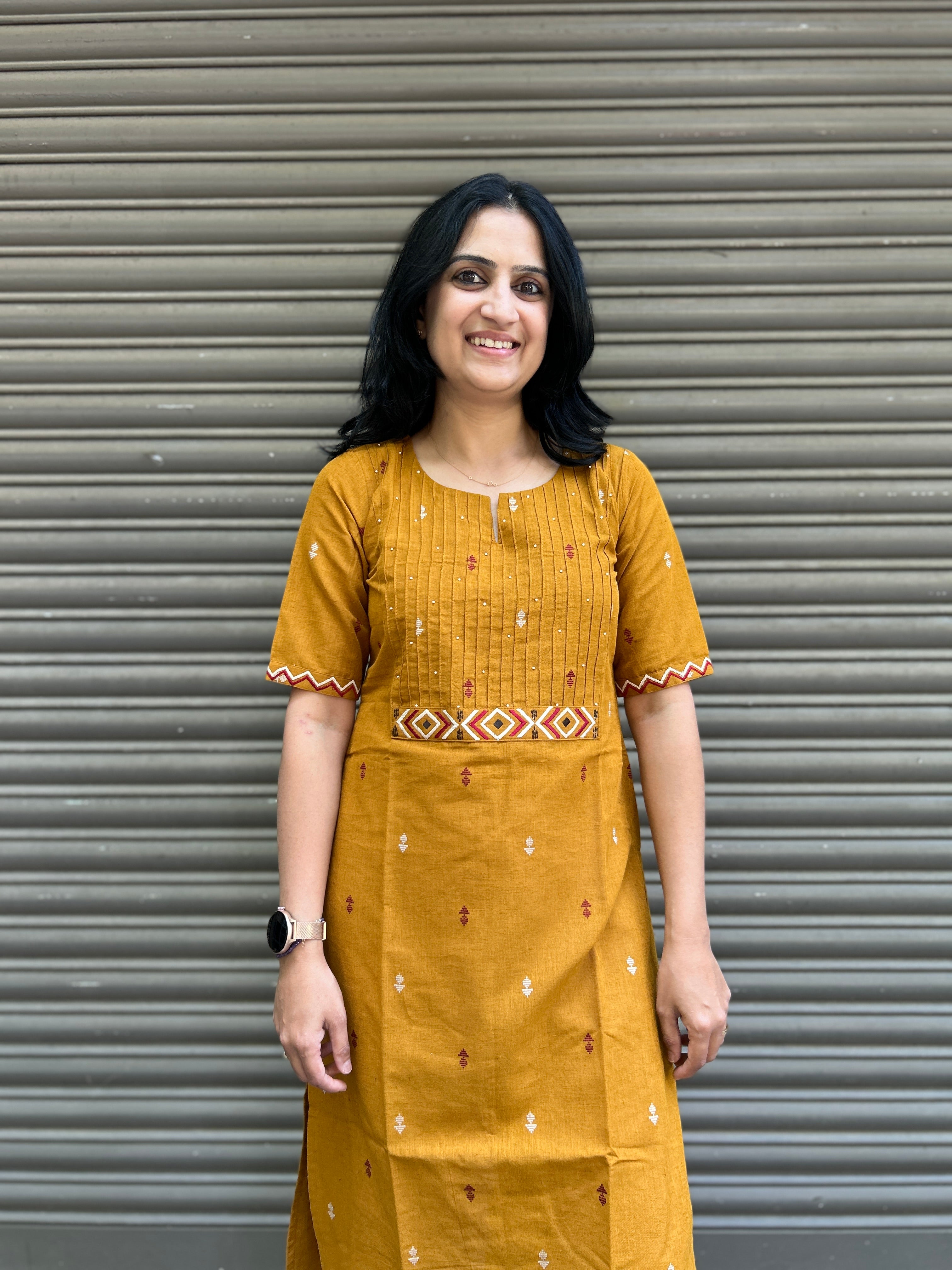 Cotton Kurti with Handwork - Mustard