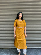 Cotton Kurti with Handwork - Mustard