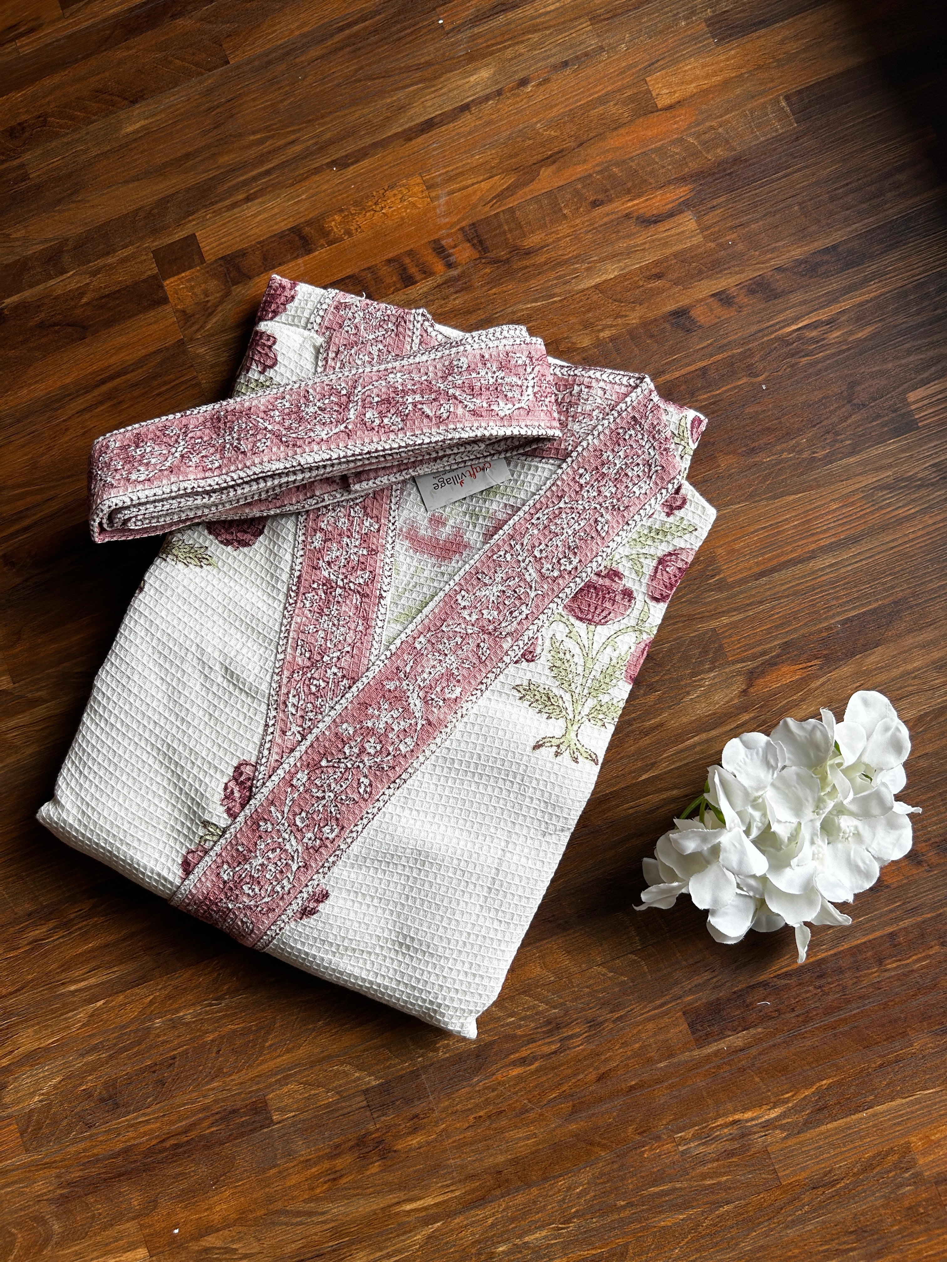 Waffle Bathrobe - Maroon Flowers